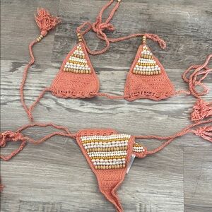 Orange and White Triangle Bikini with Geometric Patterns